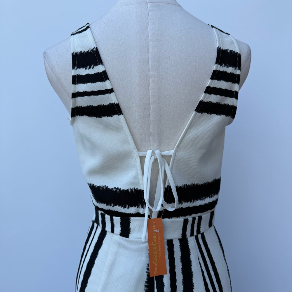 Jealous Tomato Monochrome Striped Sleeveless Jumpsuit Wide Leg Chic Black White - Picture 15 of 15